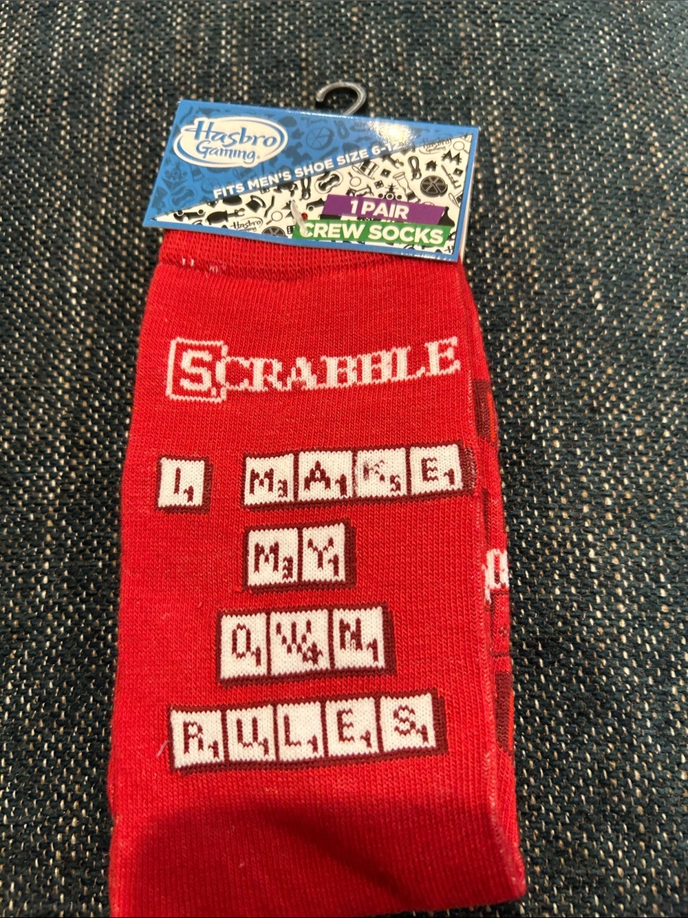Hasbro Scrabble Red Crew Socks with Tile Graphics